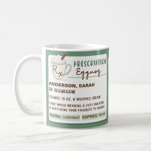 Funny Cozy Prescription Holiday Eggnog Koffiemok (Links)