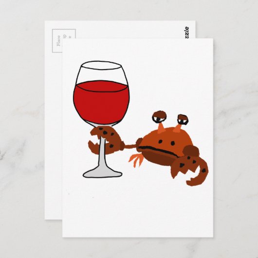 Funny Crab Drink wijnkunst Briefkaart (Voorkant / Achterkant)