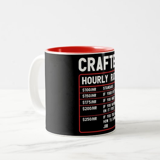 Funny Crafter Hourly Rate Two-Tone Coffee Mok (Voorkant links)