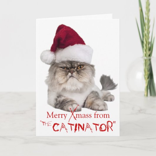 Funny Cranky Cat "The Cateller"-kerstkaart Feestdagen Kaart (Voorkant)