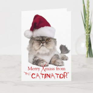 Funny Cranky Cat "The Cateller"-kerstkaart Feestdagen Kaart