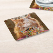 Funny Cranky Cat with Melthday Cupcake Kartonnen Onderzetters (Schuin)