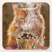 Funny Cranky Cat with Melthday Cupcake Kartonnen Onderzetters (Voorkant)