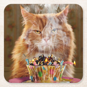 Funny Cranky Cat with Melthday Cupcake Kartonnen Onderzetters