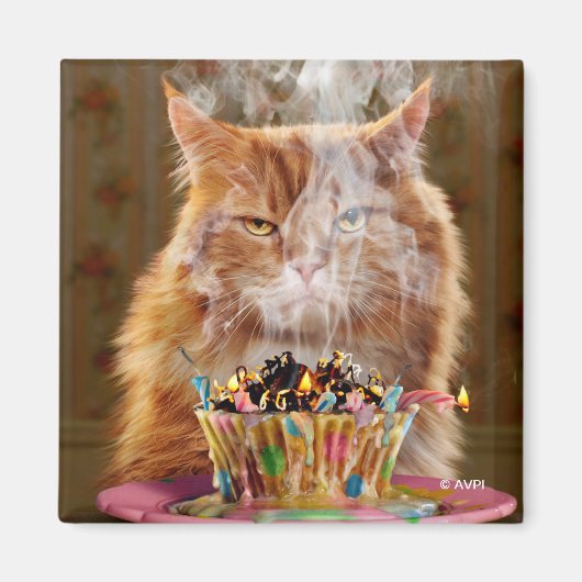 Funny Cranky Cat with Melthday Cupcake Magneet (Voorkant)
