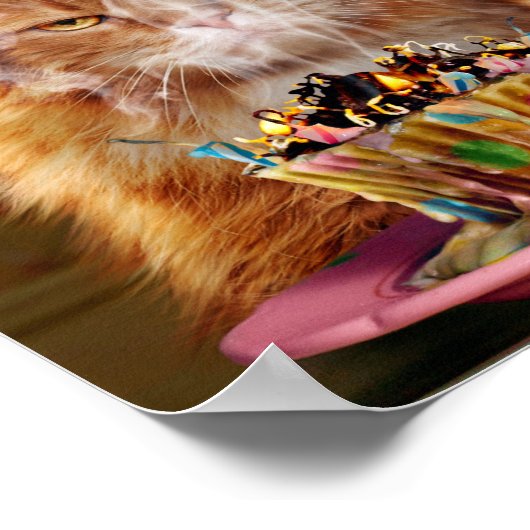 Funny Cranky Cat with Melthday Cupcake Poster (Hoek)
