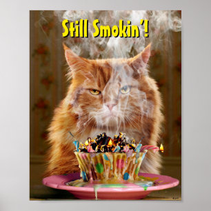 Funny Cranky Cat with Melthday Cupcake Poster