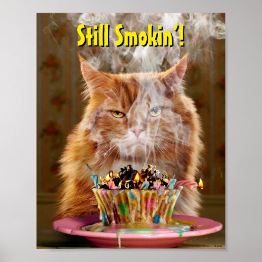 Funny Cranky Cat with Melthday Cupcake Poster (Voorkant)