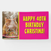 Funny Cranky Cat with Melthday Cupcake Spandoek (Horizontaal)