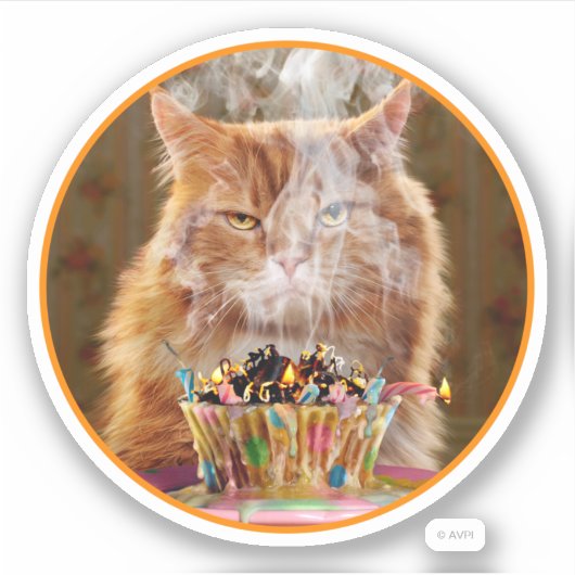 Funny Cranky Cat with Melthday Cupcake Sticker (Voorkant)