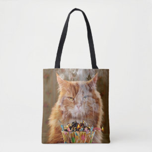 Funny Cranky Cat with Melthday Cupcake Tote Bag