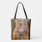 Funny Cranky Cat with Melthday Cupcake Tote Bag (Achterkant)