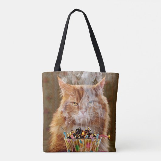 Funny Cranky Cat with Melthday Cupcake Tote Bag (Achterkant)