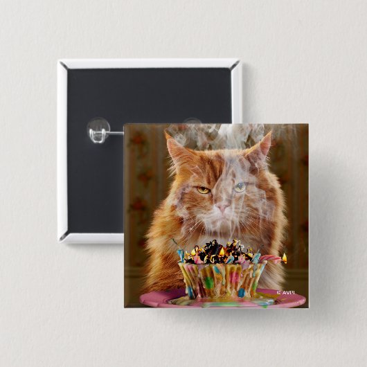 Funny Cranky Cat with Melthday Cupcake Vierkante Button 5,1 Cm (Voorkant /achterkant)