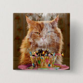 Funny Cranky Cat with Melthday Cupcake Vierkante Button 5,1 Cm (Voorkant)