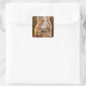 Funny Cranky Cat with Melthday Cupcake Vierkante Sticker (Tas)