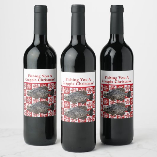 Funny Crappie Gevist Pun Merry Christmas Custom Wijn Etiket (Flessen)
