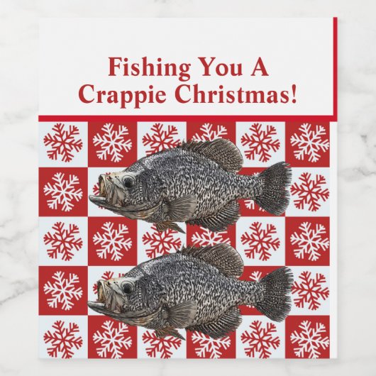 Funny Crappie Gevist Pun Merry Christmas Custom Wijn Etiket (Enkel label)