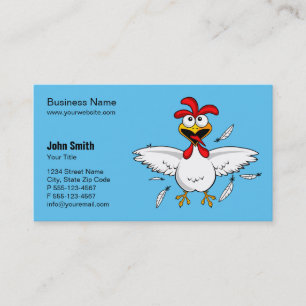 Funny Crazy Cartoon Chicken Light Blue Background Visitekaartje