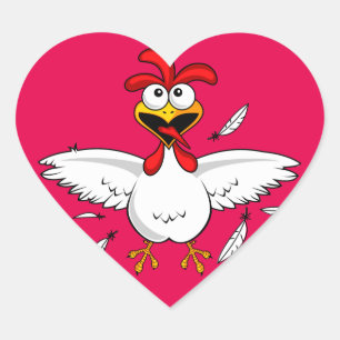 Funny Crazy Cartoon Chicken Wing Fling Hart Sticker