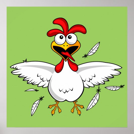 Funny Crazy Cartoon Chicken Wing Fling Poster (Voorkant)