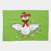 Funny Crazy Cartoon Chicken Wing Fling Theedoek (Horizontaal)