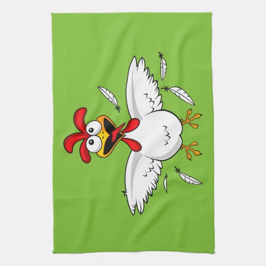 Funny Crazy Cartoon Chicken Wing Fling Theedoek (Verticaal)