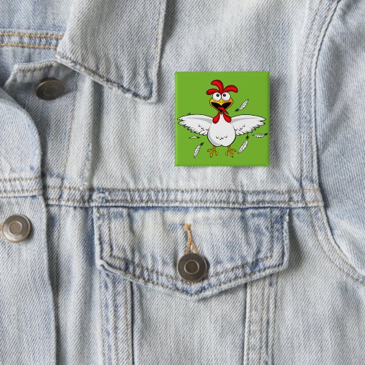 Funny Crazy Cartoon Chicken Wing Fling Vierkante Button 5,1 Cm (In situ)