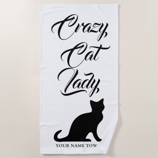 Funny Crazy Cat Lady badhanddoek voor kattenliefhe (Voorkant)
