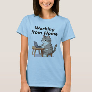 Funny Crazy Cat Lady Working From Home Watercolor  T-shirt