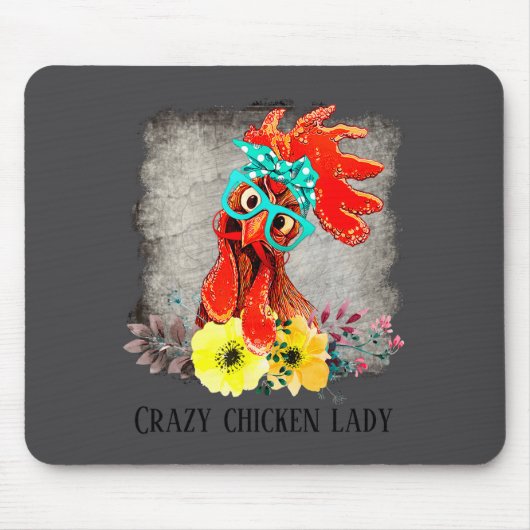 Funny Crazy Chicken Lady Word Art  Muismat (Voorkant)