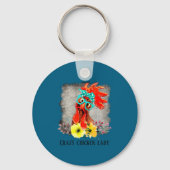 Funny Crazy Chicken Lady Word Art  Sleutelhanger (Voorkant)