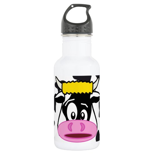 Funny Crazy Cow Bull op Dairy Cow Print Pattern Waterfles (Voorkant)