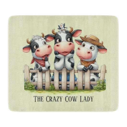 Funny crazy cow lady customizable snijplank (Voorkant)