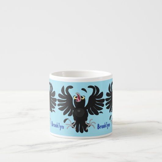 Funny crazy crow raven cartoon illustration espresso kop (Voorkant)