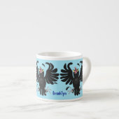 Funny crazy crow raven cartoon illustration espresso kop (Voorkant rechts)