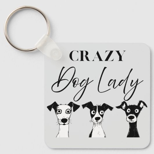 Funny Crazy Dog Lady Sleutelhanger (Voorkant)