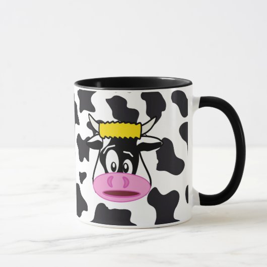 Funny Crazy Koe Bull op Dairy Koe Print Pattern Mok (Rechts)