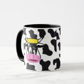 Funny Crazy Koe Bull op Dairy Koe Print Pattern Mok (Voorkant links)