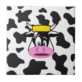 Funny Crazy Koe Bull op Dairy Koe Print Pattern Tegeltje