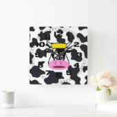 Funny Crazy Koe Bull op Dairy Koe Print Pattern Vierkante Klok (Huis)