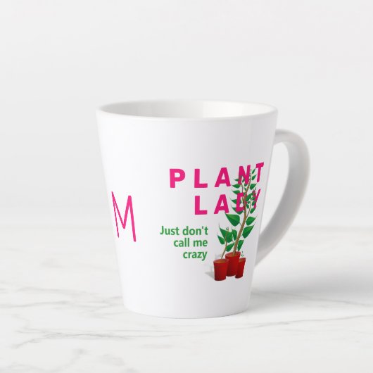 Funny CRAZY PLANT LADY Monogram Latte Mok (Rechterhoek)