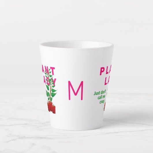 Funny CRAZY PLANT LADY Monogram Latte Mok (Voorkant)