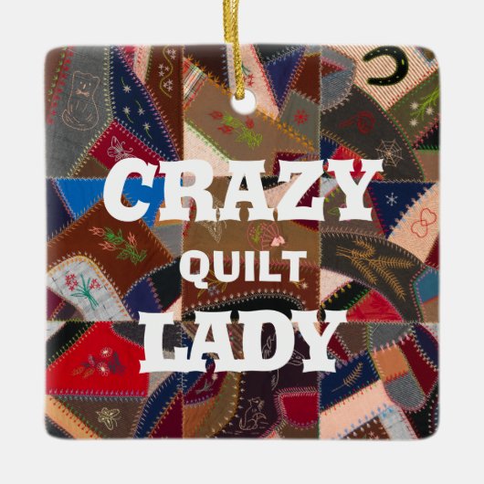 Funny "Crazy Quilt Lady" Aangepast patchwork Quilt Keramisch Ornament (Voorkant)