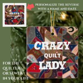 Funny "Crazy Quilt Lady" Aangepast patchwork Quilt Keramisch Ornament