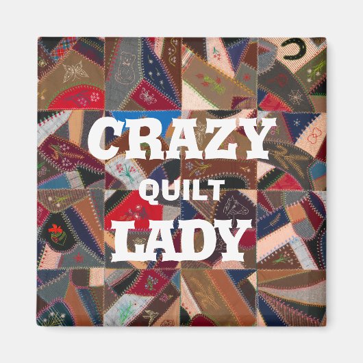 Funny "Crazy Quilt Lady"  Patchwork Quilt Magneet (Voorkant)