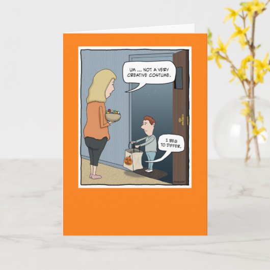Funny Creative Trick or treat Costume Halloween Kaart (Gele Bloem)
