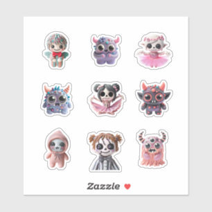 funny creepy kawaii monster pink red amazing big t sticker