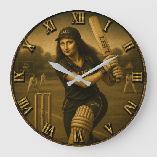 Funny Cricket Mona Lisa Batsman Gift Grote Klok (Voorkant)