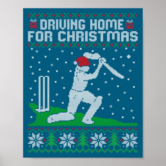 Funny Cricket Player Driving Home For Christmas Sw Poster (Voorkant)